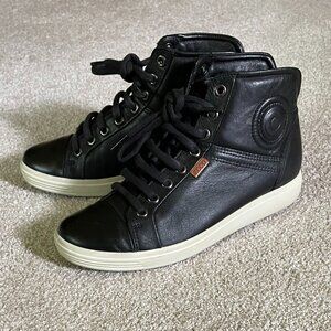 Ecco Soft 7 Leather Black High Top City Sneakers Ladies 37 sz 6 - 6.5